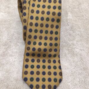 Etro Italy tie 100% silk maize gold tone blue dots